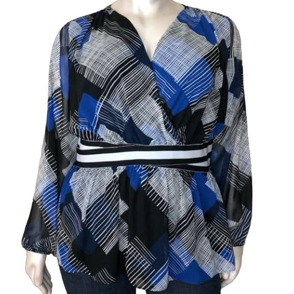 Lane Bryant Black Blue White Abstract Design Blouse Top Size 14/16 - Picture 1 of 5